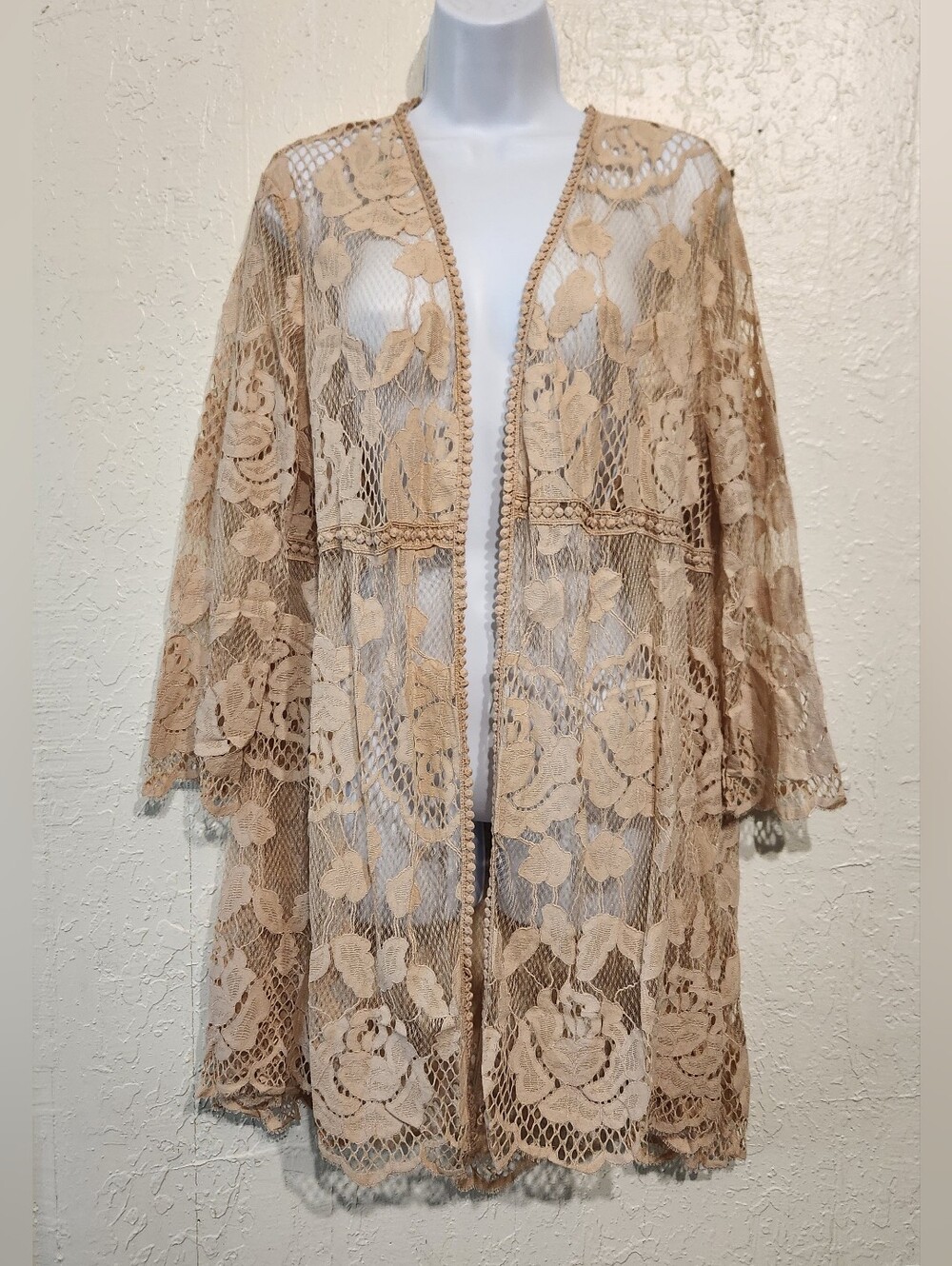 Miss Chievous Floral Lace Open-Front Duster Cardigan NWT Sz L/XL